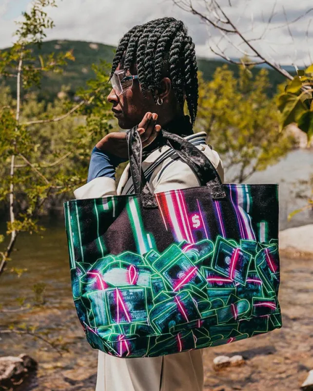 BEACH & GYM TOTES>SPRAYGROUND u6697u53f7u901au8ca8u30b9u30bfu30c3u30af (CRYPTO STACKS) TOTE