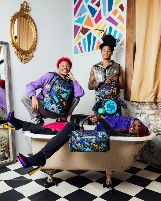 DUFFLES>SPRAYGROUND WTF ALIEN INVASION MINI DUFFLE