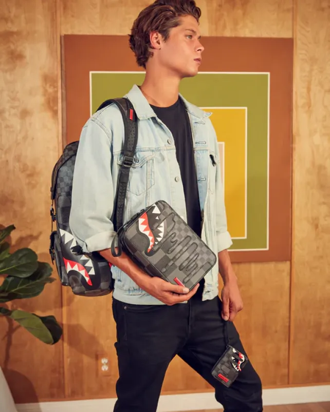 TOILETRIES AKA MONEY BAGS>SPRAYGROUND XTC GREY SHARKS IN PARIS TOILETRY BAG
